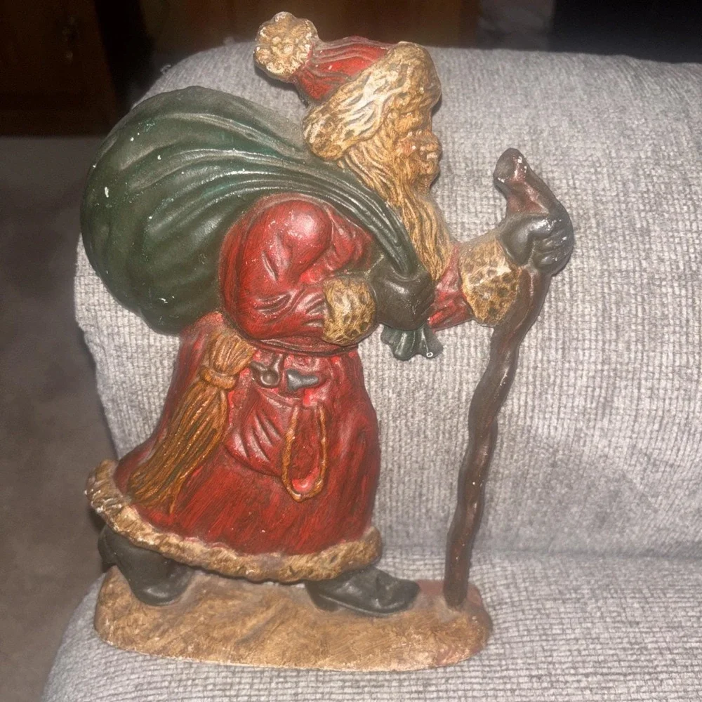 Vintage Cast Iron Hand Painted Old World Santa Door Stop 10